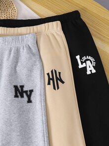 SHEIN 青少年男孩 3件組休閒百搭黑色、灰色、多色運動長褲，適合通勤、學校、日常休閒穿著、運動 - 彩色 - 查看 7