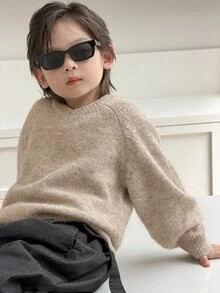 Dazy Kids Boys (Small) V-Neck Long Sleeve Casual Loose Thick Inner Layer Sweater, Autumn/Winter - Apricot - View 9