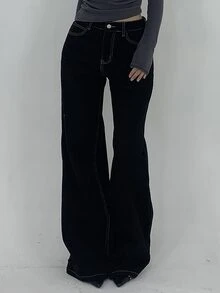 Dazy Tall Women's Black And White Jeans With Contrast Stitching Summer School Everyday Casual Street - Black - View 7