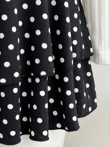 Elamini Women's Sweet Polka Dot Pattern Lace Trim Bandeau Short Dress With Fur Ball Decor And Cardigan Set - Black and White - View 7