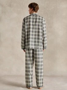 EverLounge Classic Plaid Print Lapel Open Front Men's 2 Pieces Pajama Set - Multicolor - View 3