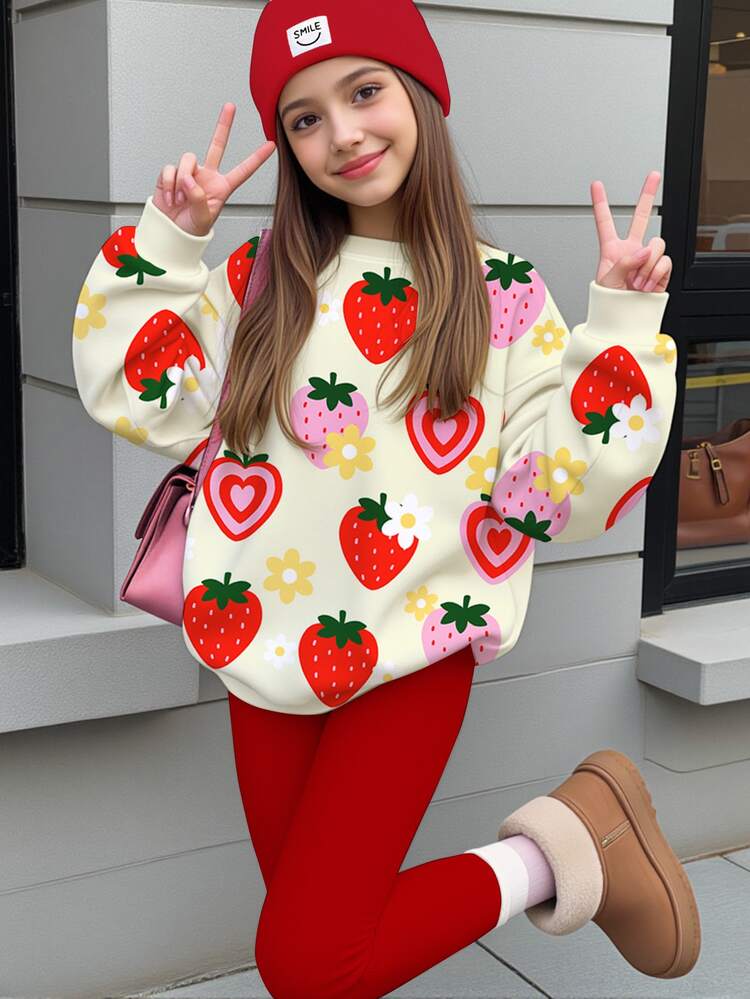Tween Girl Casual Crew Neck Long Sleeve Sweatshirt & Leggings 2pcs Set, Suitable For Autumn/Win - Multicolor - View 1