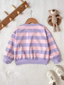 Young Girl Knit Striped Crew Neck Loose Casual Sweatshirt, Fashionable Versatile, Suitable For Outdoor Wear, Colorful Striped Pattern Design, Suitable For Street Photography, Suitable For Camping, Back To School Fall Clothes - Multicolor - View 2