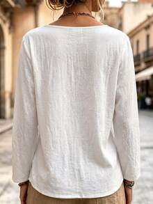 Breezaya Women's Solid Color Casual Versatile Daily Wear Long Sleeve Top - White - View 2