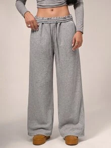Avantive Women's Solid Color Drawstring Waist Straight Leg Loose Casual Sweatpants - Grey - View 6