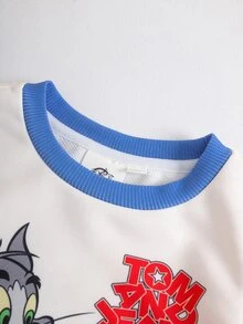 TOM & JERRY X SHEIN 男嬰卡通印花圓領長袖衛衣與運動長褲休閒套裝 - 黃色 - 查看 3