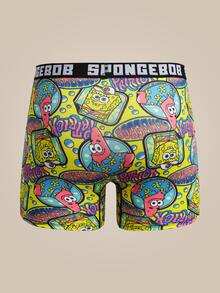 SpongeBob SquarePants | SHEIN Men's Letter Waistband Cartoon Print Casual Boxer Briefs - Multicolor - View 2