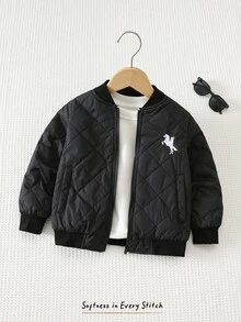 Cozy Pixies 小男孩冬季菱格紋黑色填充外套 經典刺繡棒球風舒適外套 - 黑色 - 查看 6