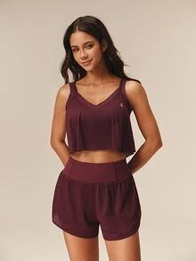 OutZeal Women Sports Tank Casual Gym Workout Breathable Vent Bra-In With Removable Pads Cropped T-Shirt - Burgundy - View 5