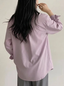 DAZY 女款簡約日常單排扣長袖襯衫，適合辦公室穿著 - 紫色 - 查看 5