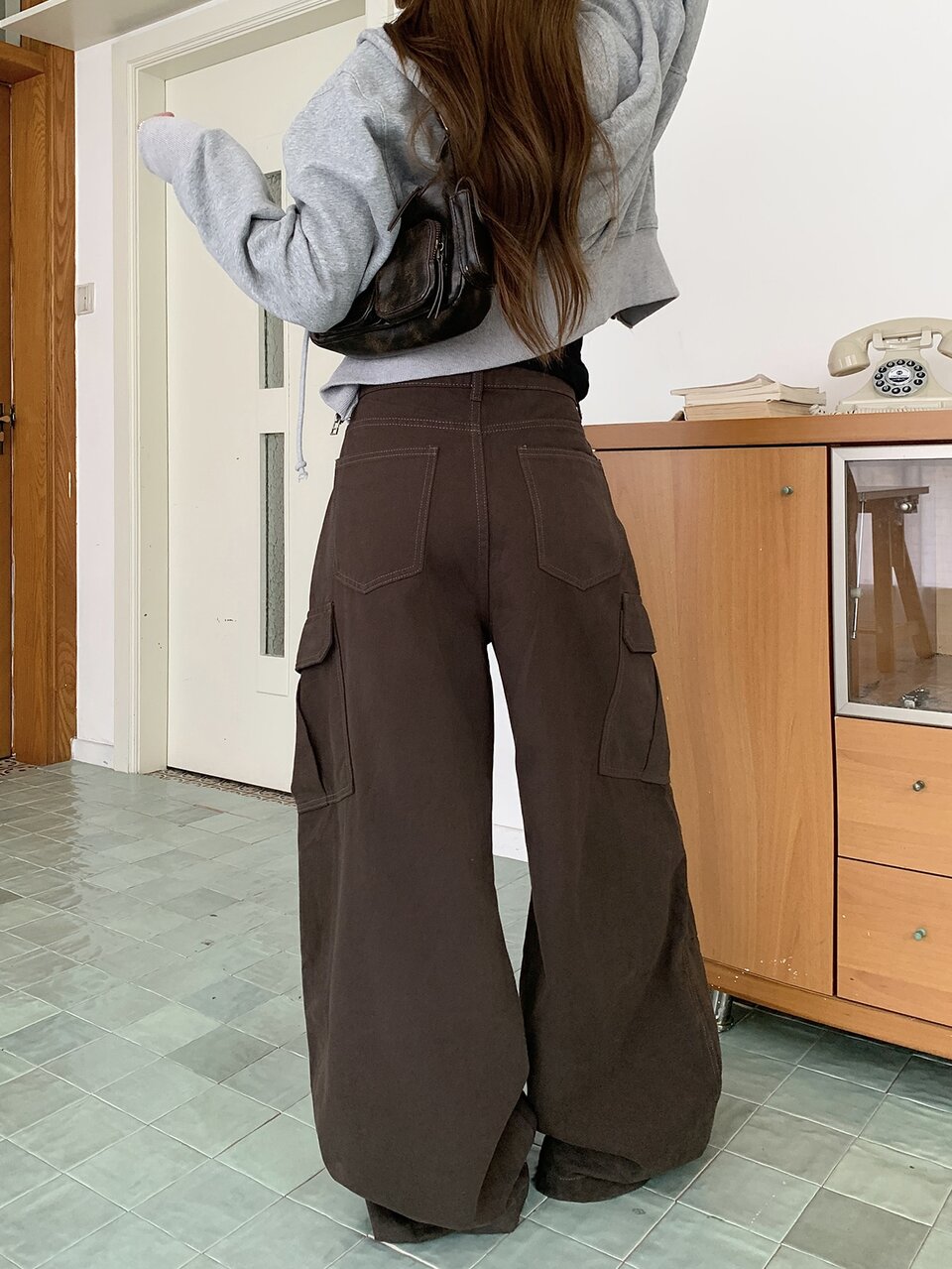 Women's Cargo Pocket Wide Leg Loose Casual Denim Jeans Fall