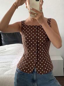 Siren Gaze Women's Summer Casual Polka Dot Print Tank Top - Coffee Brown - View 3
