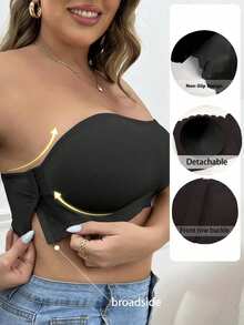 SHEIN Plus Size Bandeau Side-Closure Bra, 1pc - Black - View 1