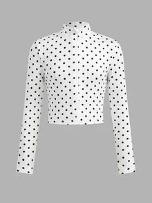 SHEIN 青少年女孩黑白波點印花3件套運動休閒服，百搭舒適 - 黑與白 - 查看 11