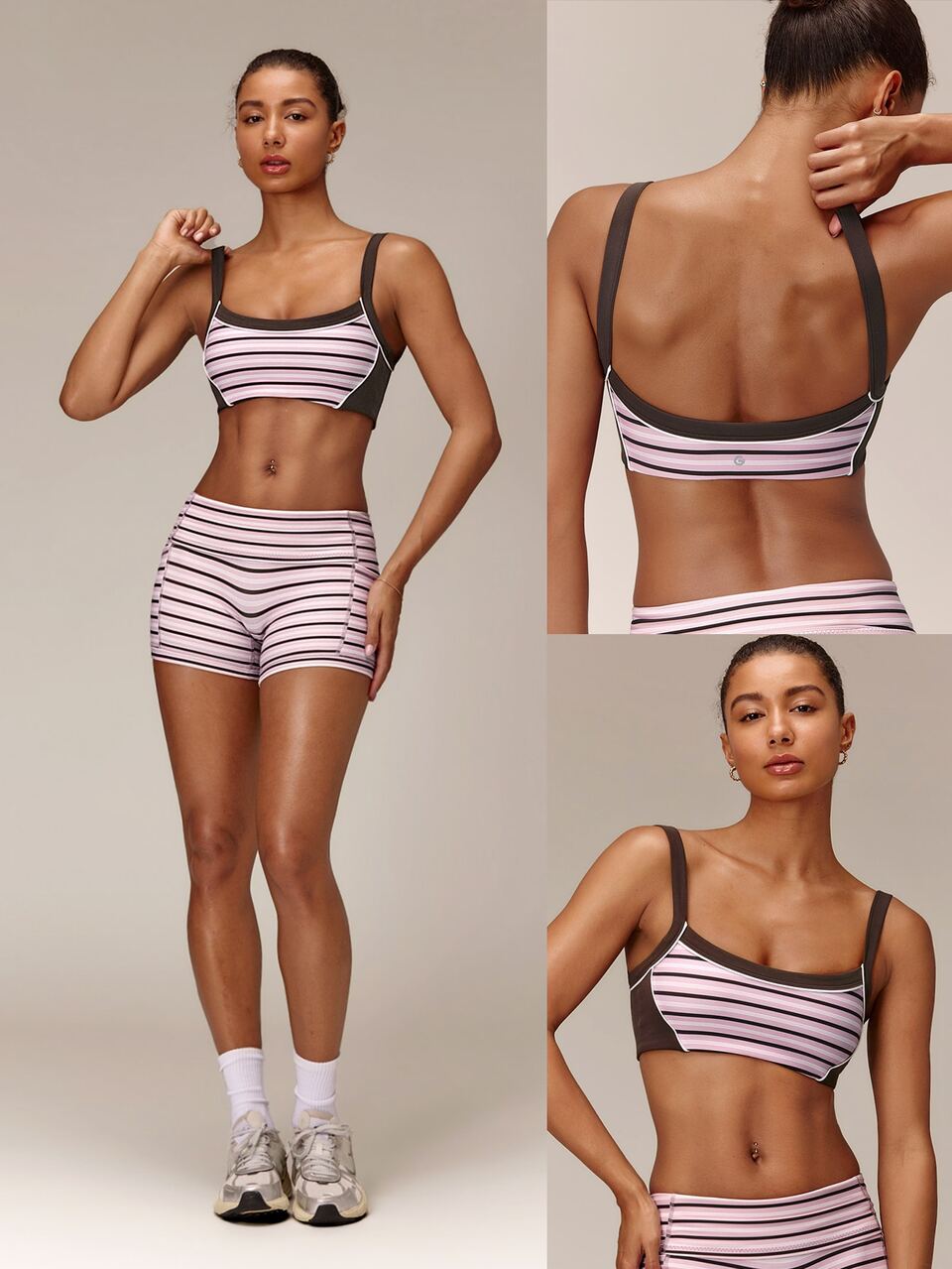 FeatherFit™ Sporty Sweetheart Striped Sports Bra With Contrast Stripes & Removable Cups Yoga Studio Daily Wear