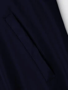 Manfinity Homme 男士字母貼布長袖拉鍊休閒棒球夾克 - 藏蓝色 - 查看 8
