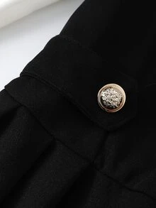 SHEIN Tween Girls Fall Dresses Shirt Collar Mesh Sleeve Pearl Decor Preppy Elegant Knit Fitted Floral Loose Ruched Halloween School Graduation White Black - Black - View 6
