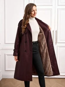SHEIN Clasi Angola Red PU Leather Long Trench Coat - Burgundy - View 5