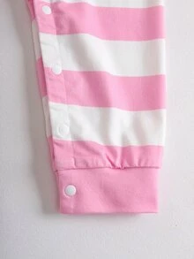 TOM & JERRY X SHEIN Baby Girl Striped Round Neck Long Sleeve Casual Romper - Pink - View 5