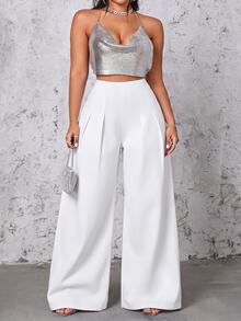 Selenza Plus Size Casual Versatile Solid Color Wide Leg Denim Jeans - White - View 5