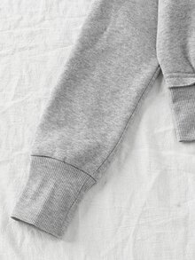SHEIN 青少年女孩灰色拉鍊連帽衛衣與運動長褲休閒套裝 - 灰色 - 查看 3