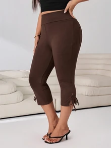Solflare Chocolate Brown Plus Size Fitted Cropped Leggings - Chocolate Brown - View 5