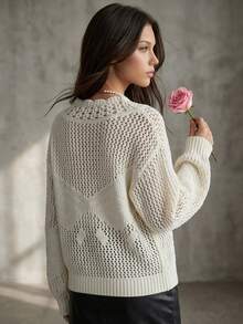 Livesso Women's Hollow Knit 3D Floral Decor Sweater Autumn Brunch Floral Off-White Fairycore Cottagecore Romantic Cottagecore Whimsical - Beige - View 2