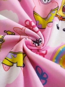 SpongeBob SquarePants | SHEIN Young Girl Rainbow Print Round Neck Short Sleeve Dress - Multicolor - View 7