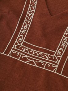 LUMIGAL Women's Linen V-Neck Long Sleeve Embroidered Casual Shirt - Redwood - View 8