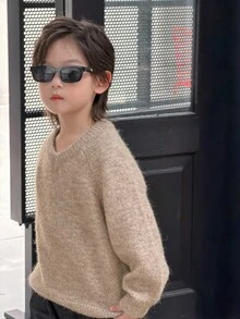 Dazy Kids Boys (Small) V-Neck Long Sleeve Casual Loose Thick Inner Layer Sweater, Autumn/Winter - Apricot - View 6