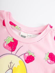 LOONEY TUNES X SHEIN Baby Girl Cartoon Print Casual Daily Long Sleeve Jumpsuit - Pink - View 3