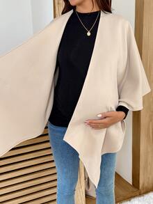 SHEIN Maternity Solid Color Casual Elegant Smart Versatile Daily Wear Party Going Out Pregnant Long Sleeve Jacket Cream Summer - Khaki - View 7