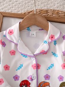 2pcs Set Piyama Bayi Perempuan Nyaman Lembut Hangat Lucu Putri Motif Bunga Warna-warni Merah Muda Tahan Api Kerah Depan Terbuka Lengan Panjang Celana Panjang - Baby Pink - View 4