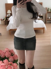 DAZY 女款韓式波點優雅女孩長袖蝴蝶結襯衫 - 白色 - 查看 7