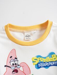 SpongeBob SquarePants | SHEIN Baby Boy Round Neck Short Sleeve Top And Shorts Loungewear Set - Blue - View 3