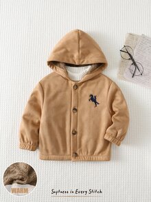 Cozy Pixies 男嬰冬季外套 可愛秋冬麂皮保暖內裡連帽夾克 卡其色 舒適 - 棕色 - 查看 5