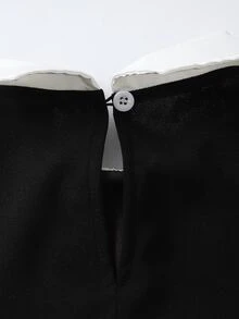 SHEIN Tween Girls Fall Dresses Shirt Collar Mesh Sleeve Pearl Decor Preppy Elegant Knit Fitted Floral Loose Ruched Halloween School Graduation White Black - Black - View 8