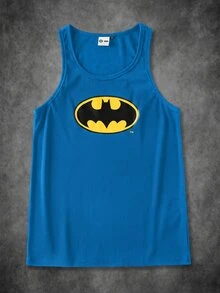 BATMAN X SHEIN Men's Cartoon Pattern Print Tank Top For Daily Wear - Blue - View 1