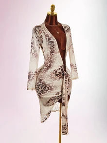 Amplova Women's Sexy Leopard Print Deep V Mini Dress - Brown - View 8
