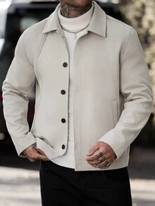 Manfinity Homme Men's Casual Fashion Loose Long Sleeve Woolen Jacket, Essential For Outings, Perfect Gift For Family And Friends - Apricot - View 5