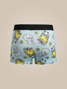 SpongeBob SquarePants | SHEIN Quần boxer nam cạp chun in họa tiết hoạt hình phong cách thường ngày - màu đen - Xem 2