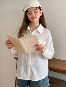Hapijoa Tween女孩秋季服飾 女孩 (大號) 翻領短袖襯衫 夏季 - 白色 - 查看 5