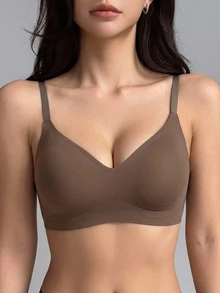 DAZY Seamless Padded Bra With Thin Adjustable Straps And Slight Push-Up For Women Fall - Coffee Brown - View 5
