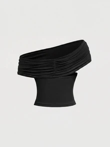 SHEIN MOD Plus Size Women Solid Color Pleated Casual Versatile Daily Wear Top - Dark Grey - View 6