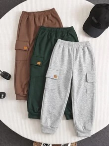 SHEIN 3件組小男孩秋冬休閒百搭保暖內裡鬆緊腰運動長褲兒童慢跑褲多件裝 - 彩色 - 查看 1