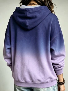 Trelyra Women's Plant Print Gradient Color Long Sleeve Hooded Sweatshirt - Purple - View 2