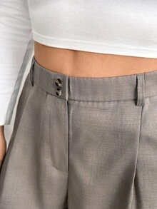Shapeblank Plus-Size Women's Spring And Autumn Fashion Casual Loose Comfortable Everyday Basic Khaki Wide-Leg Pants,Simple Style,Women Bottom,Work Pants - Grey - View 7