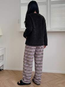 DAZY Women's Winter Warm Pajama Set With Top And Pants Fall - Black - View 2