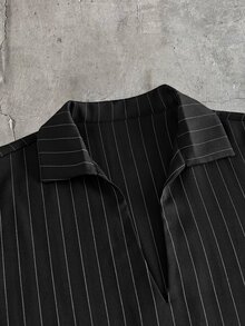 AXEPEAK 男士條紋長袖襯衫與抽繩腰長褲休閒套裝 - 黑色 - 查看 5