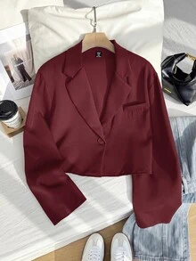 Muchica Rose Red Plus Size Women's Single Button Casual Lightweight Blazer - Rose Red - View 12